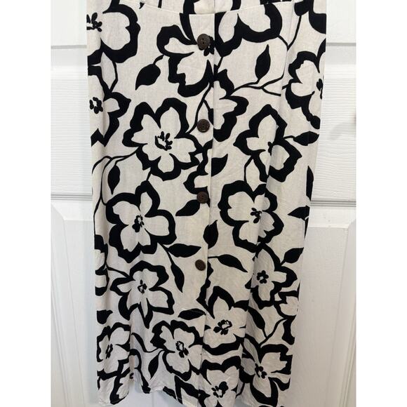 Linen Blend Floral Sleeveless Button Midi Dress Size Medium Beachy Coastal Boho - Picture 4 of 7